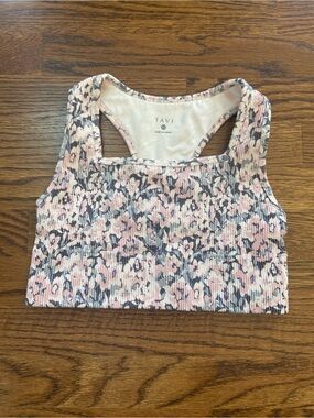 Tavi Seamless Floral Ribbed Racerback Sports Bra-XSmall Active Gym Yoga